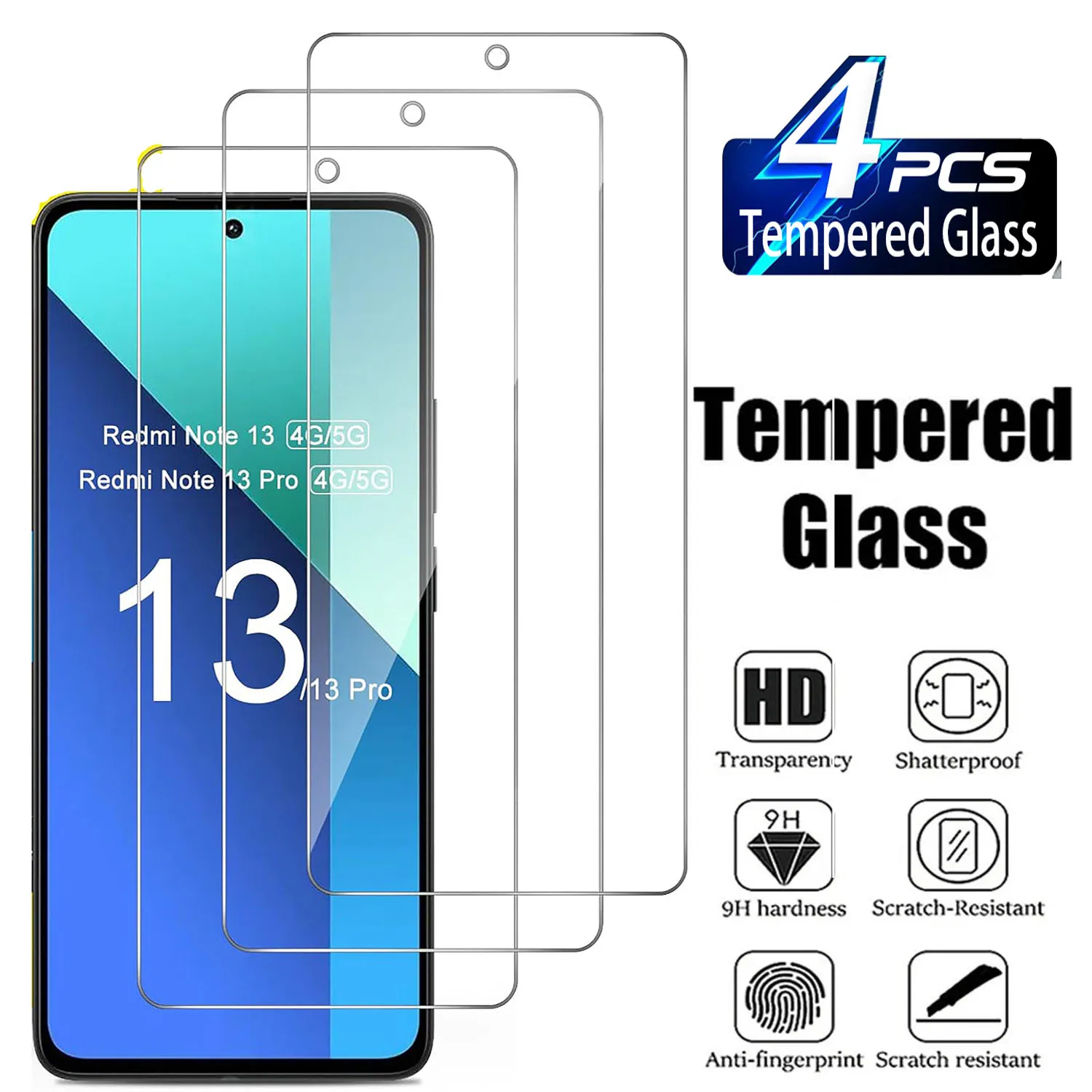 2/4Pcs 9H For Xiaomi Redmi Note 13 Pro 4G/5G, HD Tempered Glass Film