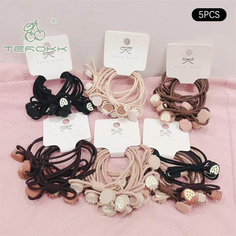 5Pcs Simple Milk Coffee Color Sweet Strawberry Hair Rope Fashion Elastic Hairband Fruits Children Hair Accessories Headband