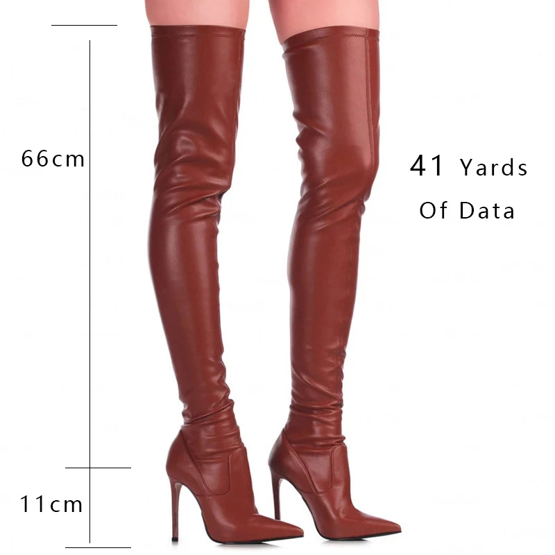 Black Stretch Leather Thigh High Boots Women Shoes Sexy High Heels Pointed Toe Ladies Over The Knee Boots 2024 Winter