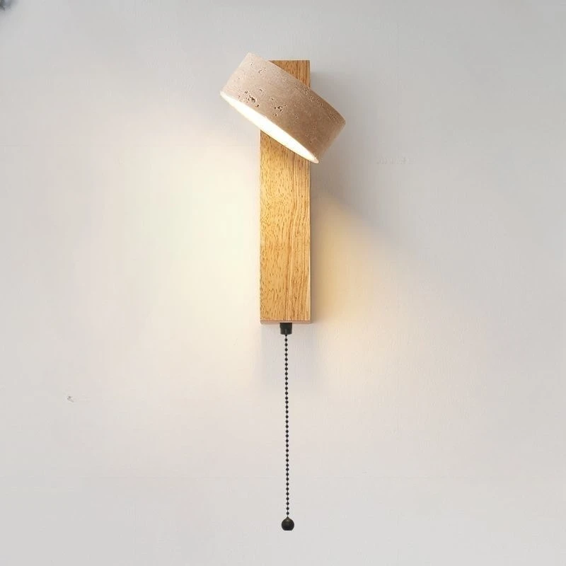 Bedside wall lamp with pull wire switch rotatable French medieval wabi-sabi wind solid wood retro lamp