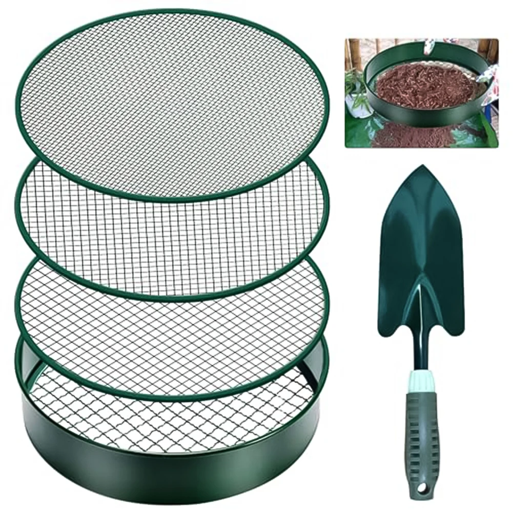 Soil Sieve Filter Mesh Stainless Steel Soil Sifter 4 Mesh Sizes Sieve Shovel Garden Flower Plant Nursery Tools Gardening Tool