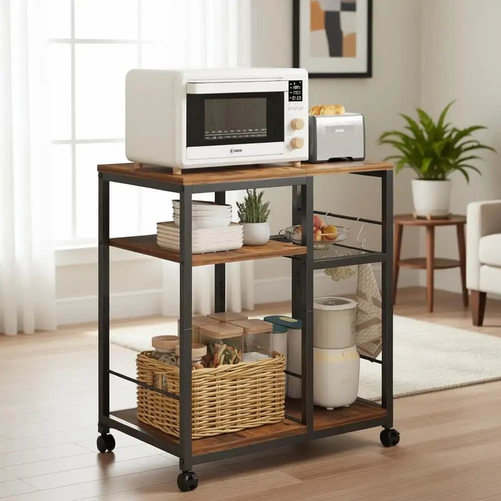 

Кухонная тележка-органайзер с подставкой для микроволновки, передвижная, для дома и балкона