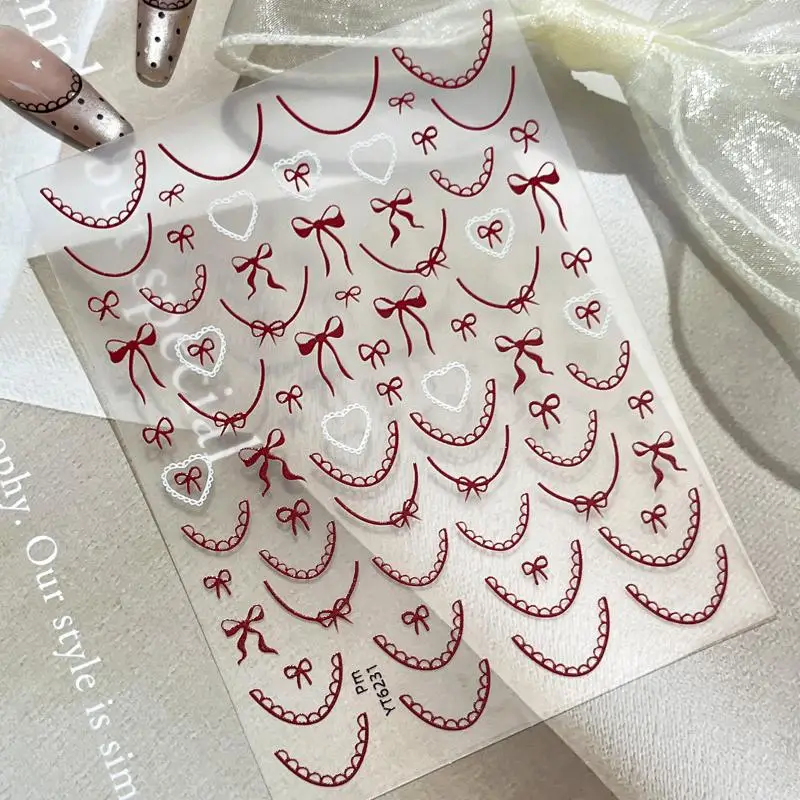 1 Sheet Bowknot 3D Nails Stickers Love Heart Romantic Nail Art Manicure Decal French Nail Stickers
