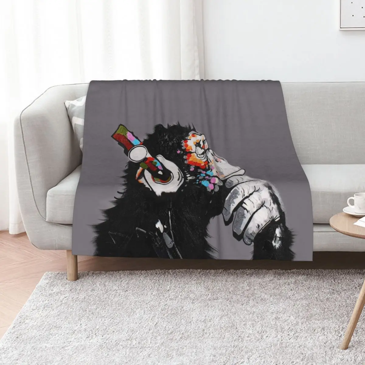 Thinker Chimp Throw Blanket Blankets Sofas Of Decoration For Sofa Thin Cute Stuffeds Giant Sofa blankets and throws Blankets