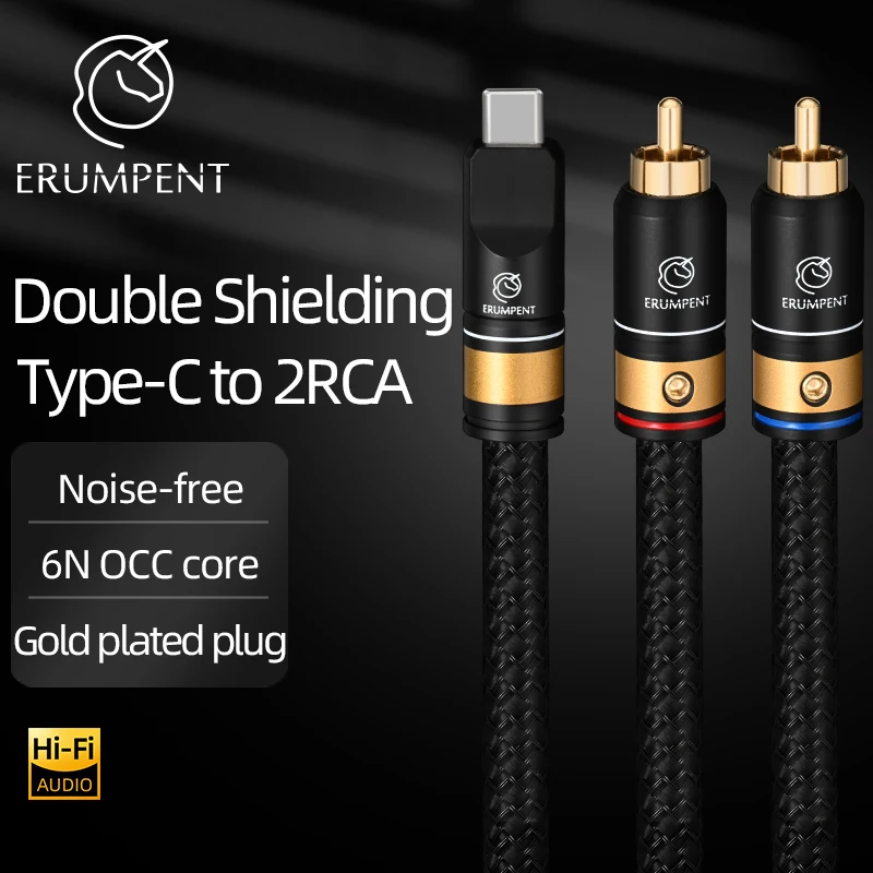 ERUMPENT HiFi Type C to 2RCA Audio Cable Dual Shielded for Phone Connected to Audio AMP USB TypeC ALC5686 Chip DAC Upgrade Cable