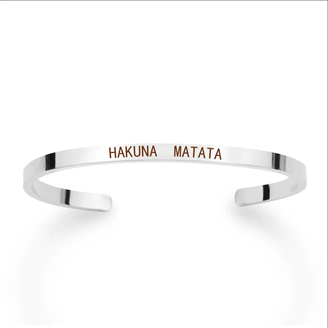 HAKUNA  MATATA Engraved Bangle Metal Proverb Letters Bracelet Fashion Bar Charm Cuff Bracelets Lover Women Best Gift