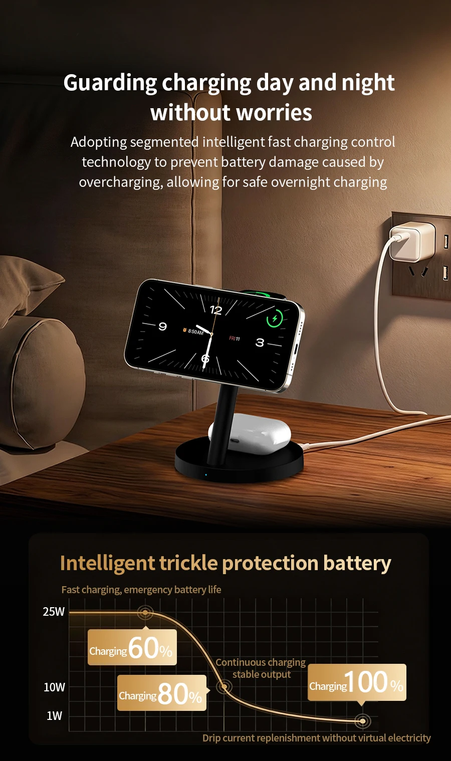 HaaYot Qi2.2 25W Kabellose Ladestation, Superschnelles Laden für iPhone 18/17 Serie, Galaxy S26/S25 Ultra, Galaxy Watch 9/Ultra – Detail 7