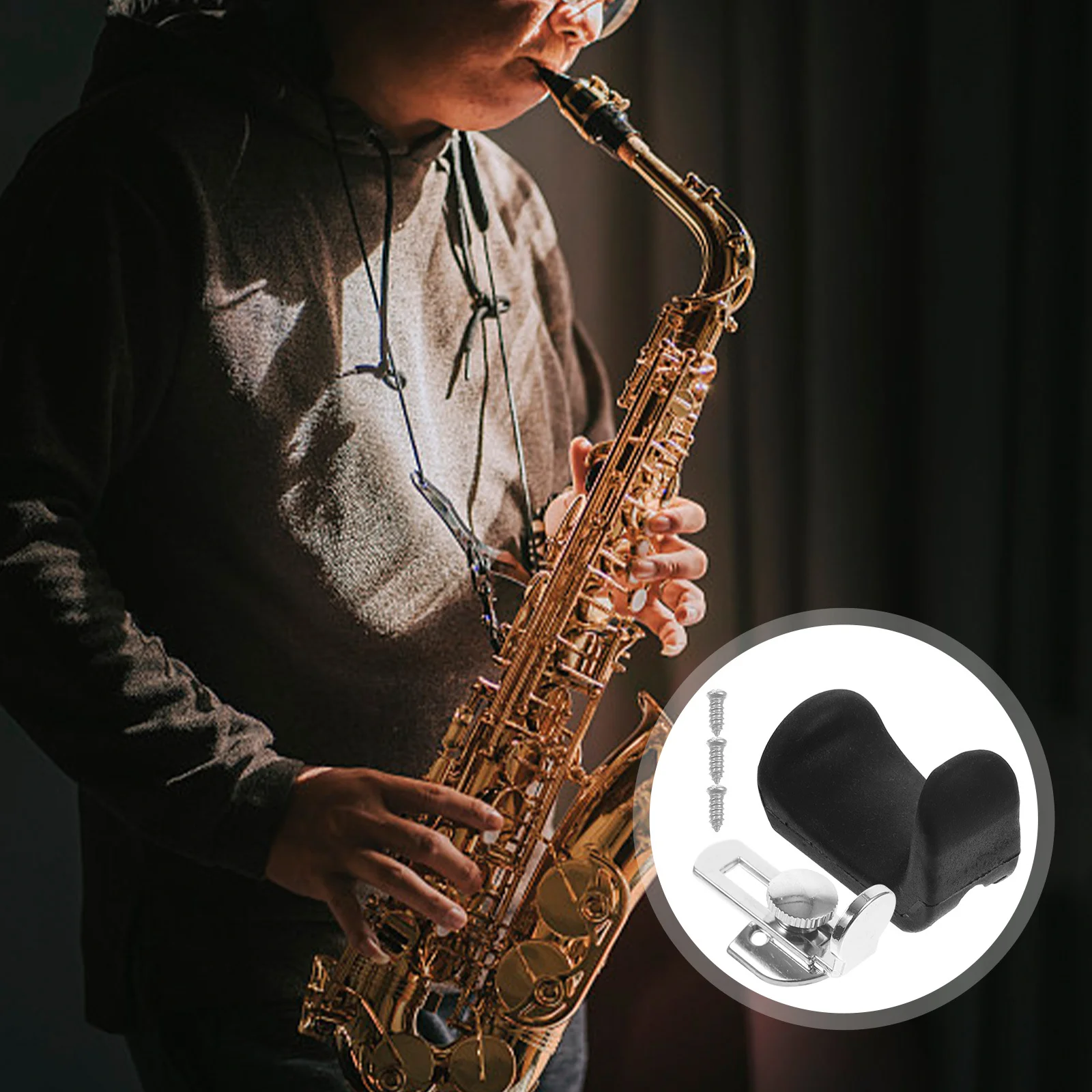 

1Set Saxophone Thumb Pad Finger Protective Pad Cover Metal Thumb Rest Cushion Ergonomic Support for Saxophone Playing