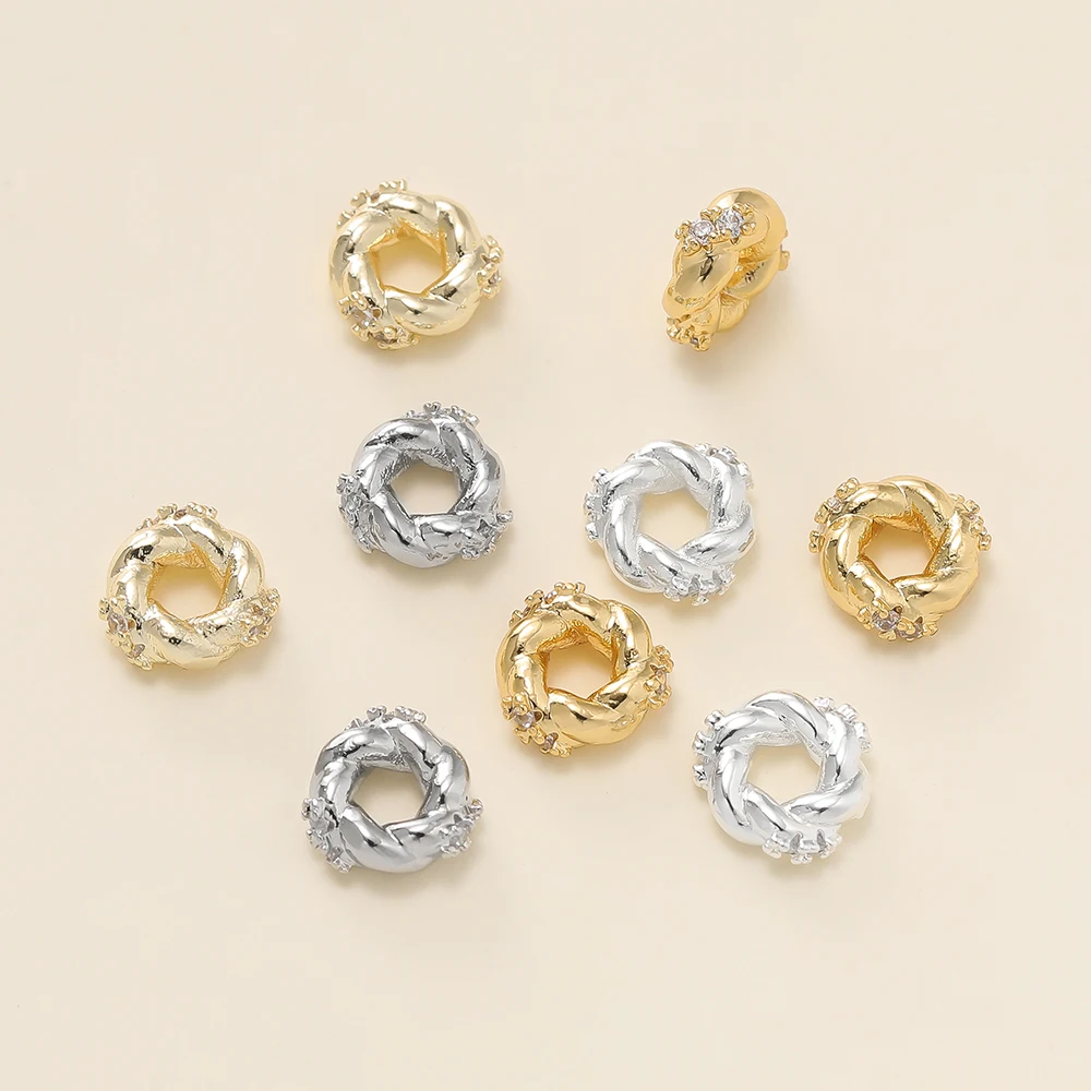 

5Piece/Lot 14/18k Gold Color Plated Round Shape Spacer Beads With Zircon for DIY Jewelry Making Bracelet Necklace Accessories