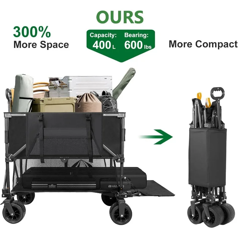 เกวียนสองชั้นความจุ600lb และ400L รถสปอร์ตพับได้มีล้อขนาดใหญ่54"