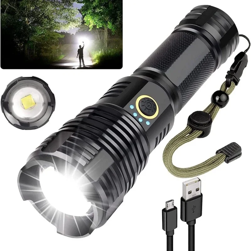 

Powerful LED Flashlight USB Rechargeable Water Proof Torch Zoomable Camping Lantern Outdoor Illumination Hand Spotlight