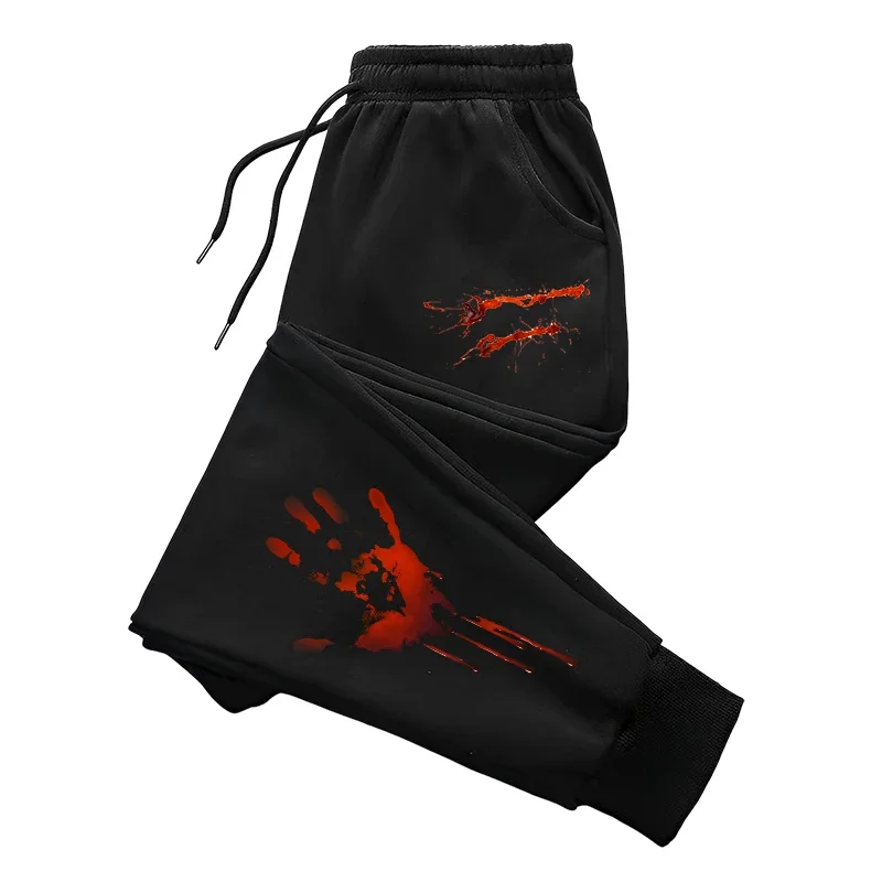 New style men's casual sports jogging pants with autumn-winter fun pattern prints and outdoor fleece leggings