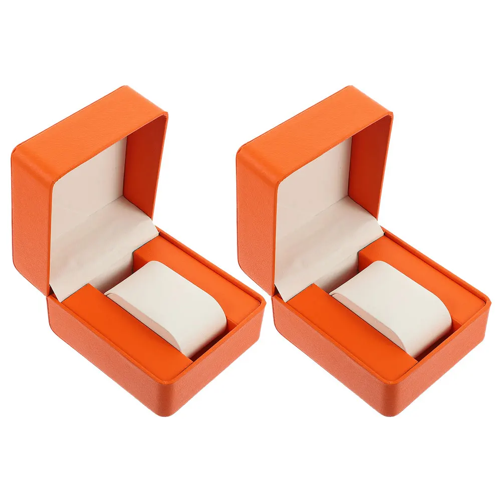 

2pcs Display Cases Pu Storage Box Travel Organizer Single Watch Holder Wristwatch Gift Packaging Box Showcase Watch Case