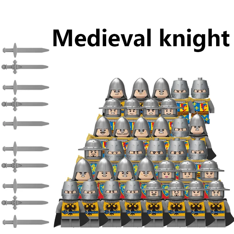 MOC Krieg Militär Mittelalterlichen Baustein Ritter Figur Krieger Soldat Speer Schwert Schild Diy Waffe Schloss Armee Zubehör Spielzeug