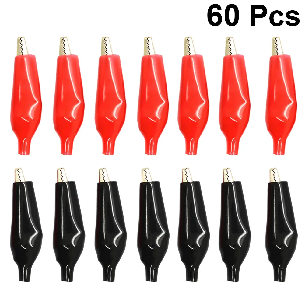 60Pcs Alligator Clips 28Mm Metal Electrical Clamp Red Black Insulated Testing Probe Crocodile Clip for Auto Battery and Circuit
