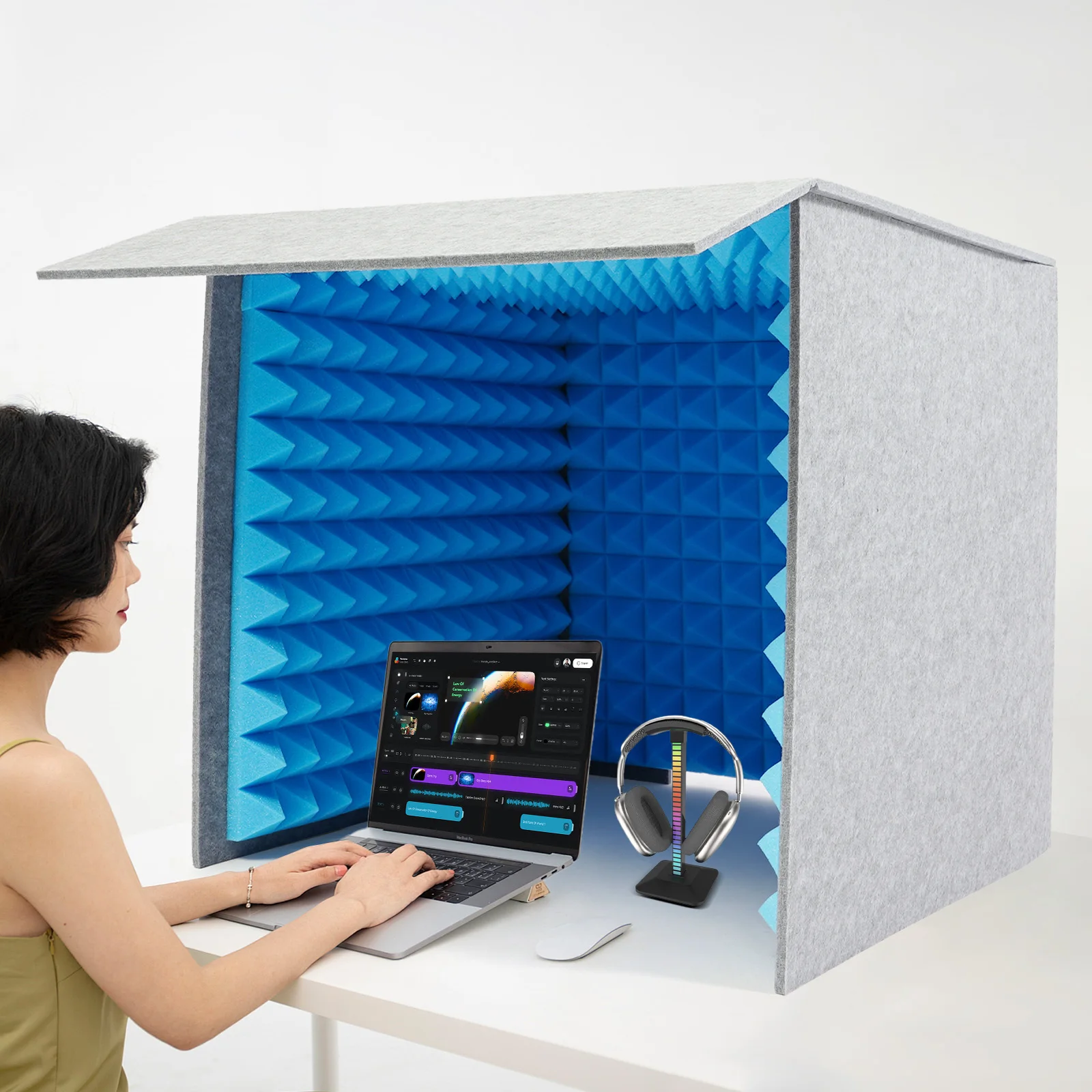 Schalldichte Abdeckung für den Schreibtisch, tragbare Gesangsaufnahmekabine, 50 mm, schallabsorbierende Baumwolle für die Aufnahme von Live-Übertragungen im Heimstudio