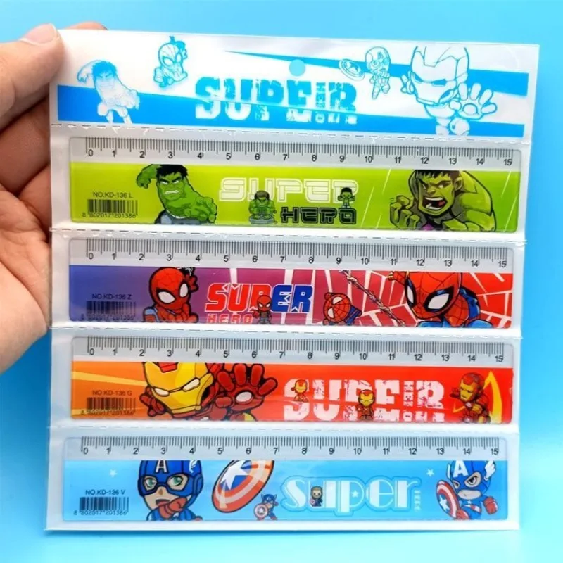 

4pcs Marvel Ruler Spider Man Hulk Iron Man Cartoon Anime Figure 15cm Math Students Children's Learning Supplies Stationery Gift