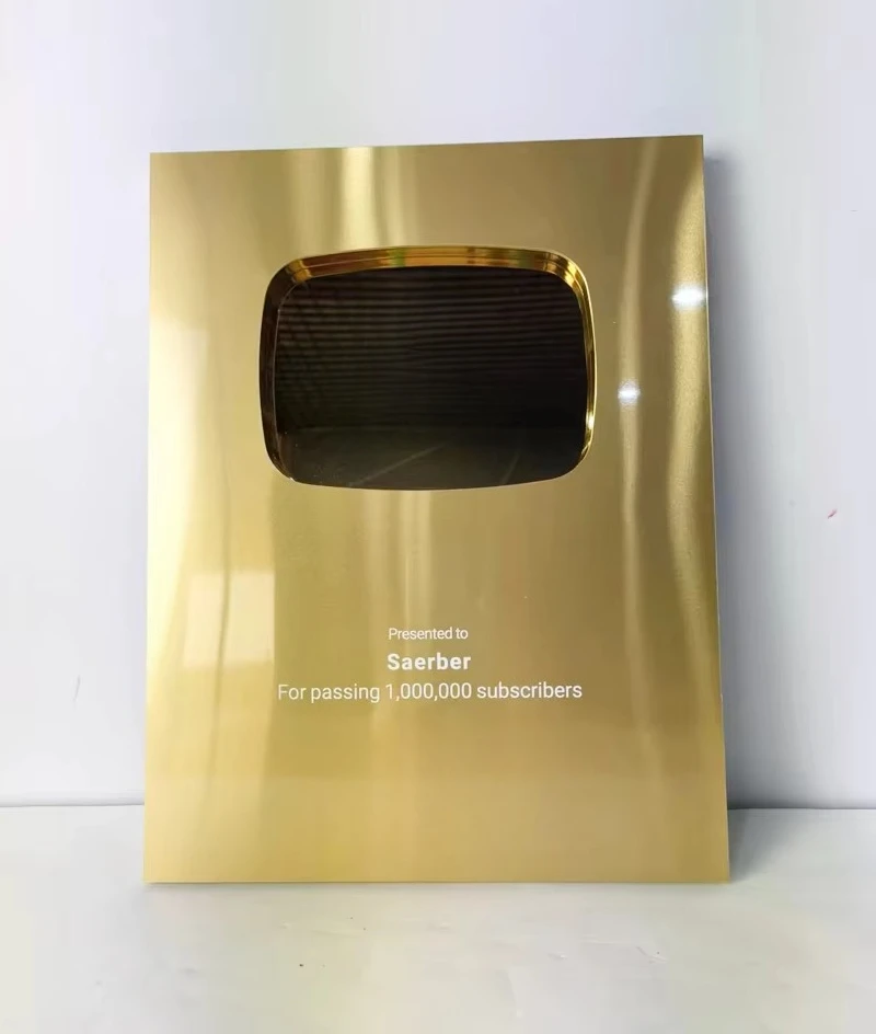 Custom Metal Play Button Award Plaque Personalized Gold Silver Creator Trophy for Subscriber Milestone Recognition Gift