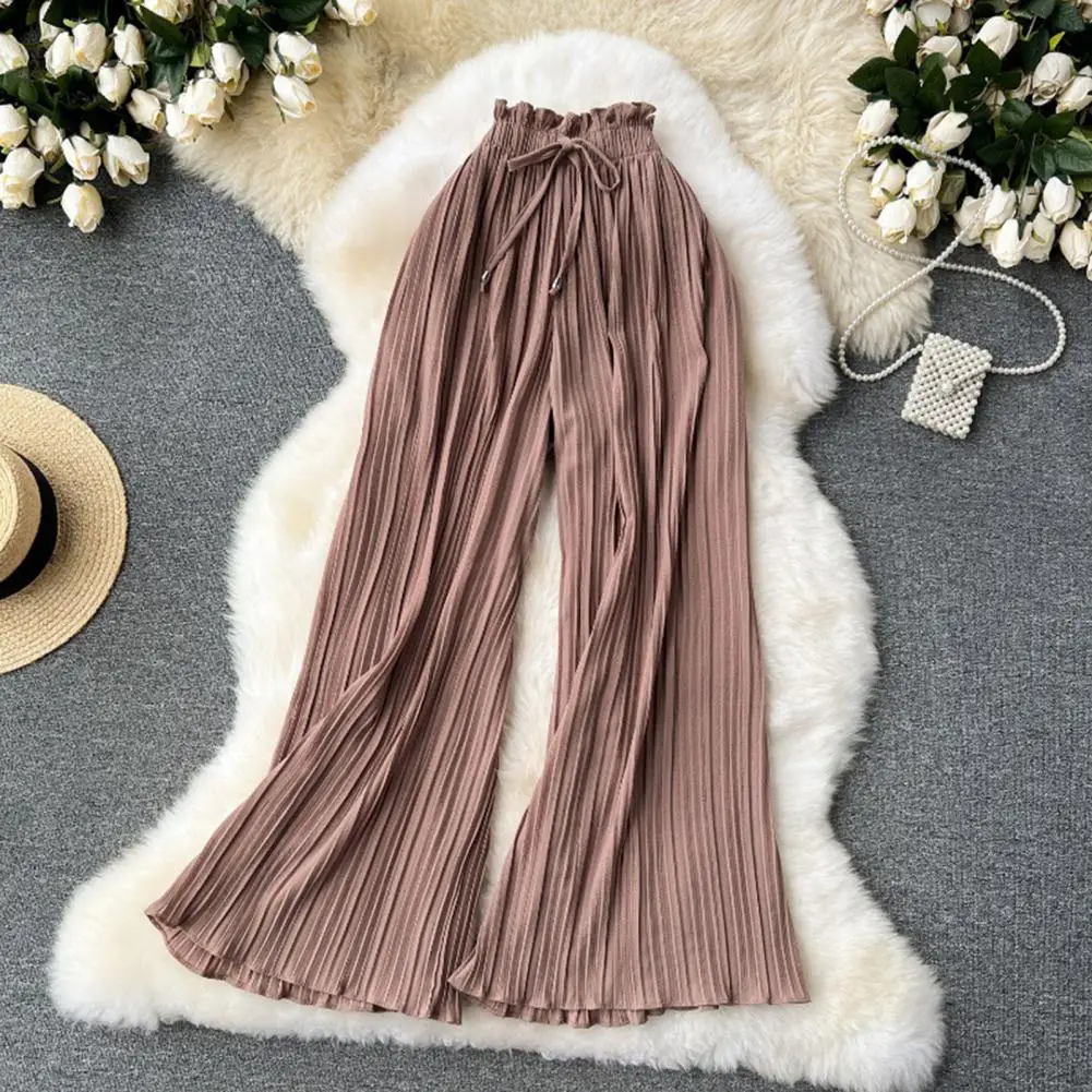 

Casual Wide-leg Trousers Stylish Wide Leg Trousers Elastic High Waist Adjustable Drawstring Pleated Design Women's Casual Pants