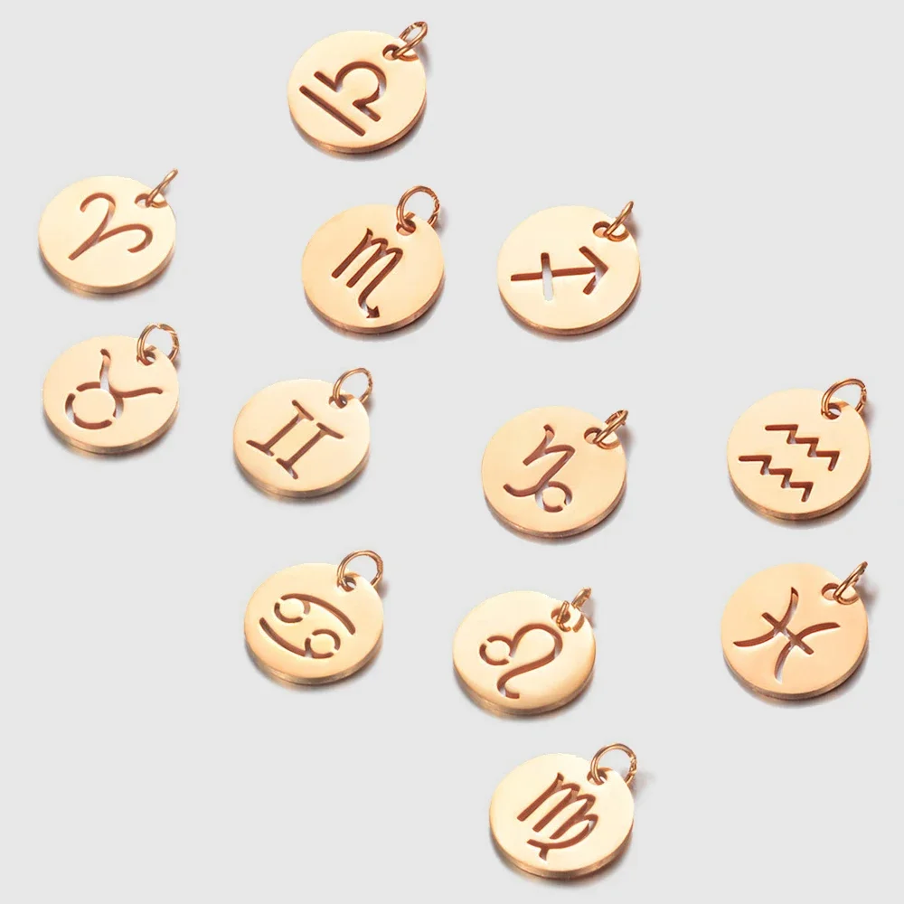 Stainless Steel Star Zodiac Sign Necklace 12 Constellation Charms Gold Color Pendant Necklace Supplies for Jewelry Wholesale