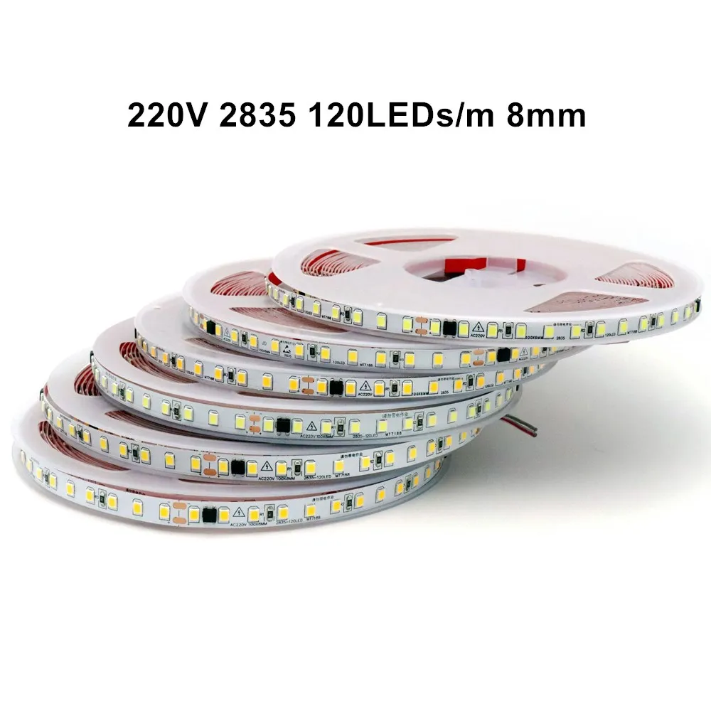 AC220V~230V LED Strip Lights 2835 120/240 LED/m 5M Lamp 220V LED Strip Light 220 Volt Diode Tape Flexible Soft Lamp For Bar Home