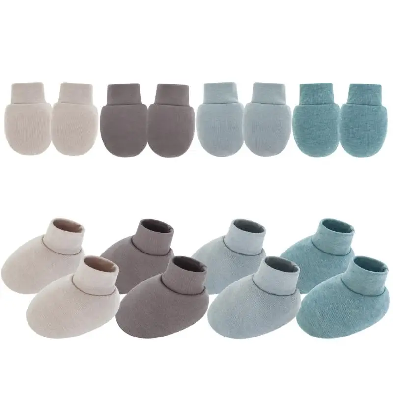 قفازات وجوارب مضادة للخدش لحديثي الولادة U13F تتميز بمرونة من القطن وقفازات للأطفال لحماية اليد والقدم للرضع