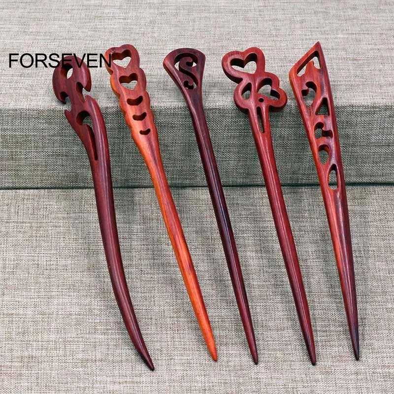 Natural Red Sandalwood Hairpin Clips for Women Girls Men Retro Hair Sticks Forks Chinese Chopstick Style Hairclip Hair Accessory