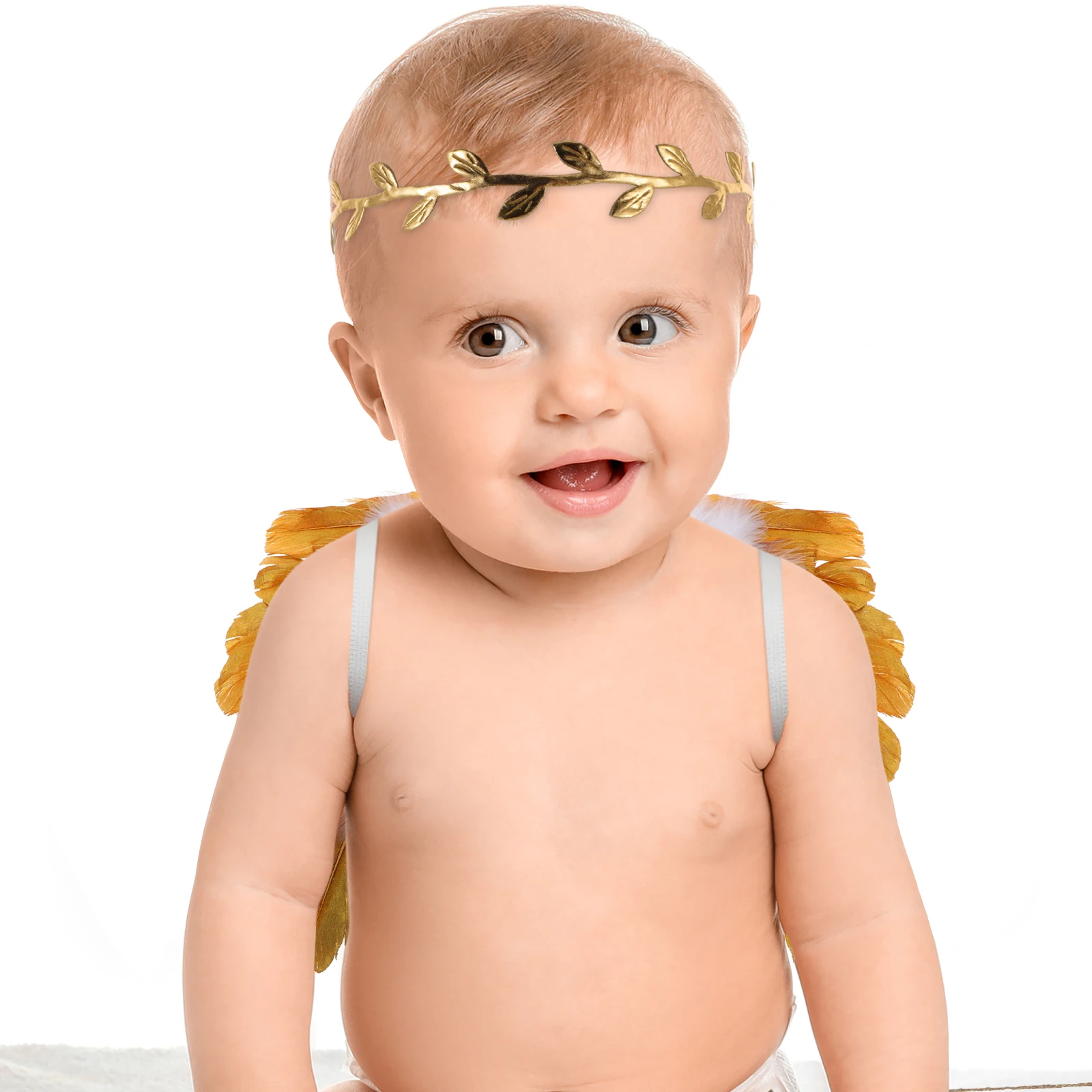 1 Satz goldene Blätter Stirnband Kinder Foto Requisiten Kostüm dekorative Flügel Ornament Party Performance Baby Fee Flügel