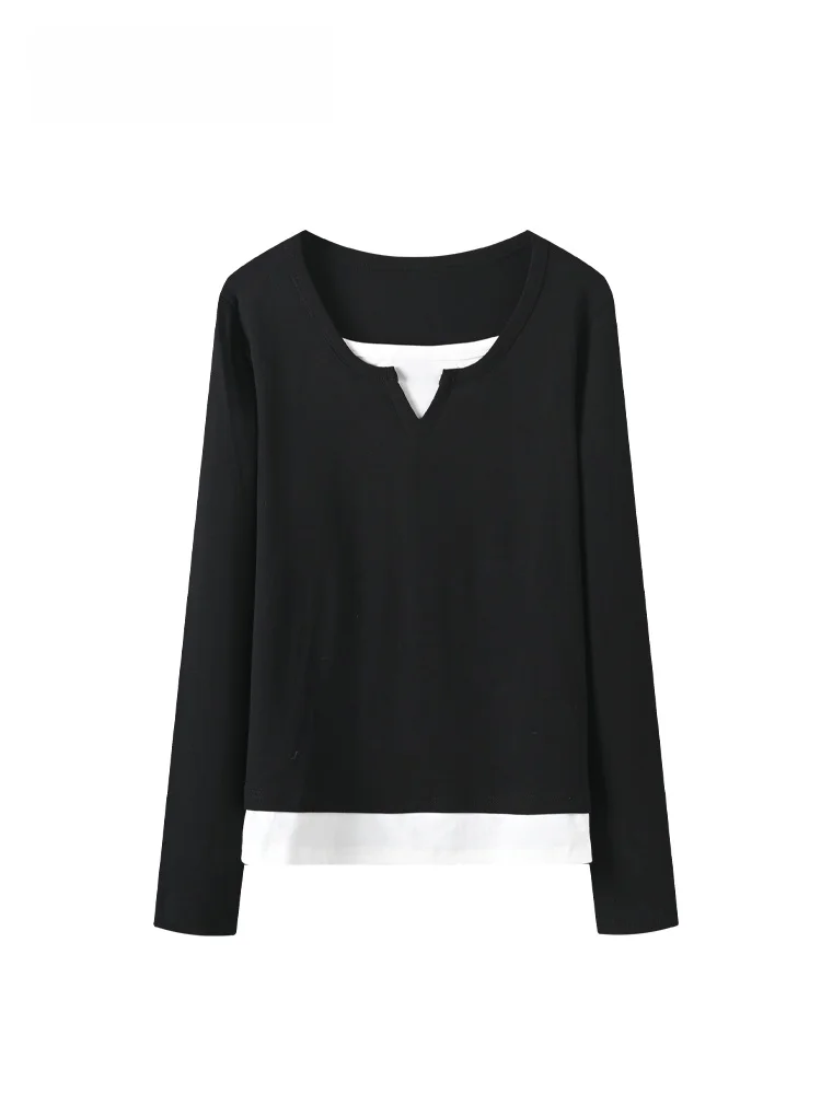 

Модная свободная футболка с длинным рукавом для женщин больших размеров, весенняя новинка, повседневный топ, трендовая модель из хлопка и полиэстера.