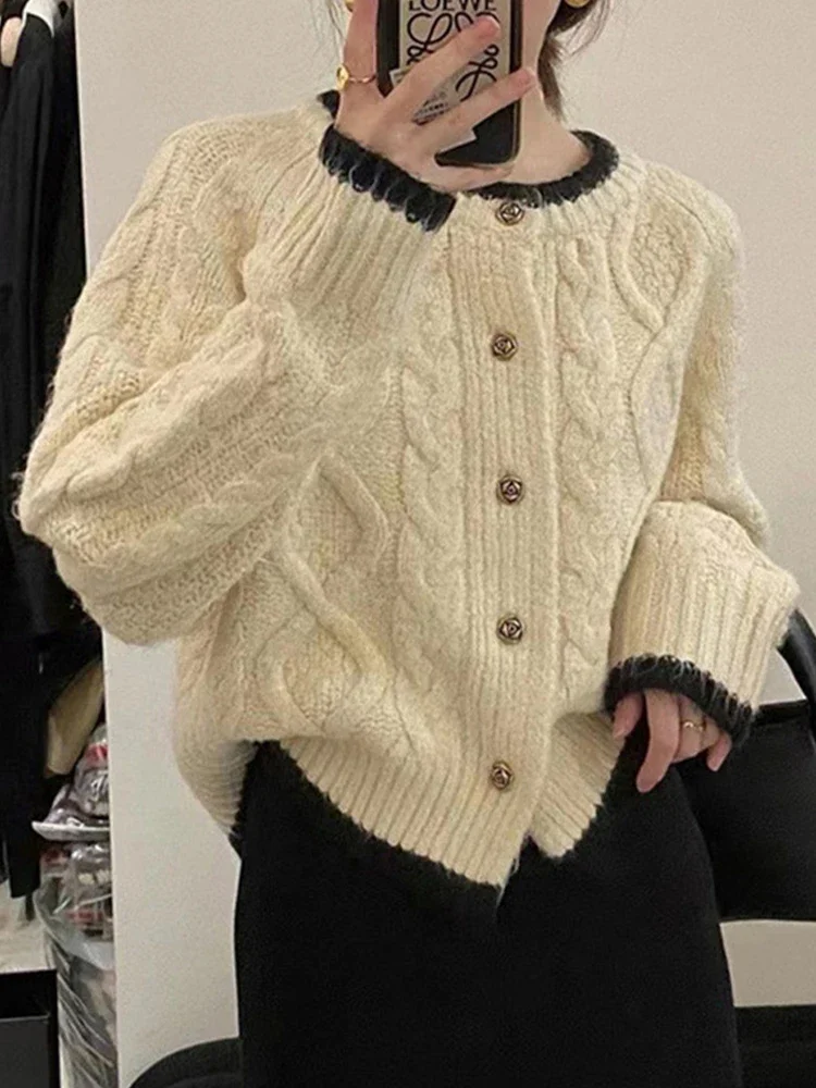 

Knitted Cardigan Women Korean Fashion Twist Sweater Female Sweet Loose Long Sleeve Sweaters Autumn Winter Casual Warm Knitwear