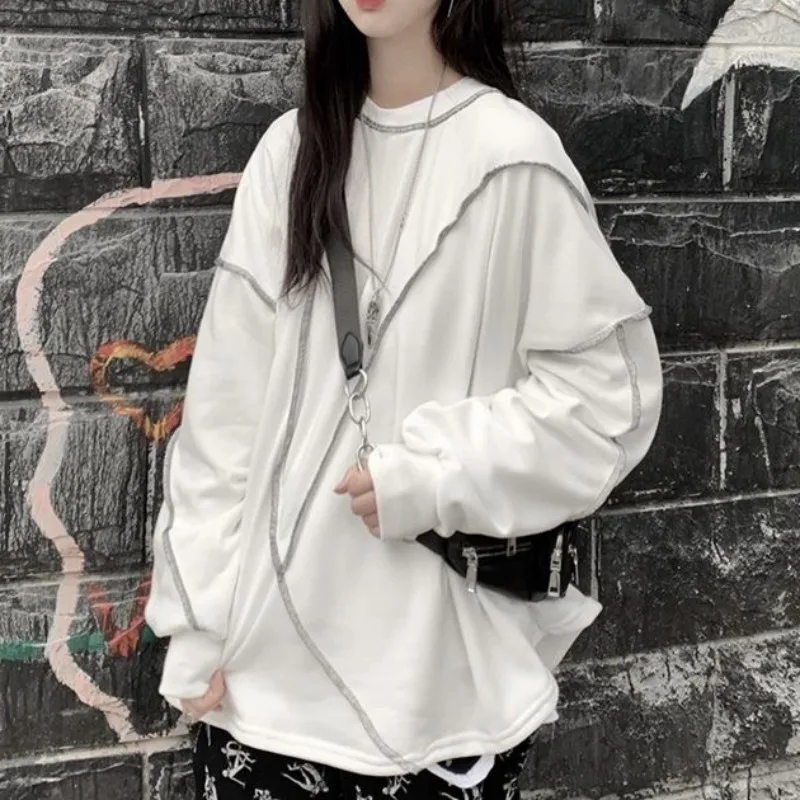 Hoodies Harajuku BF Style Black Hip-hop Chic Teens Sweatshirts Autumn Trendy All-match Daily Simple Womens Streetwear DF4940