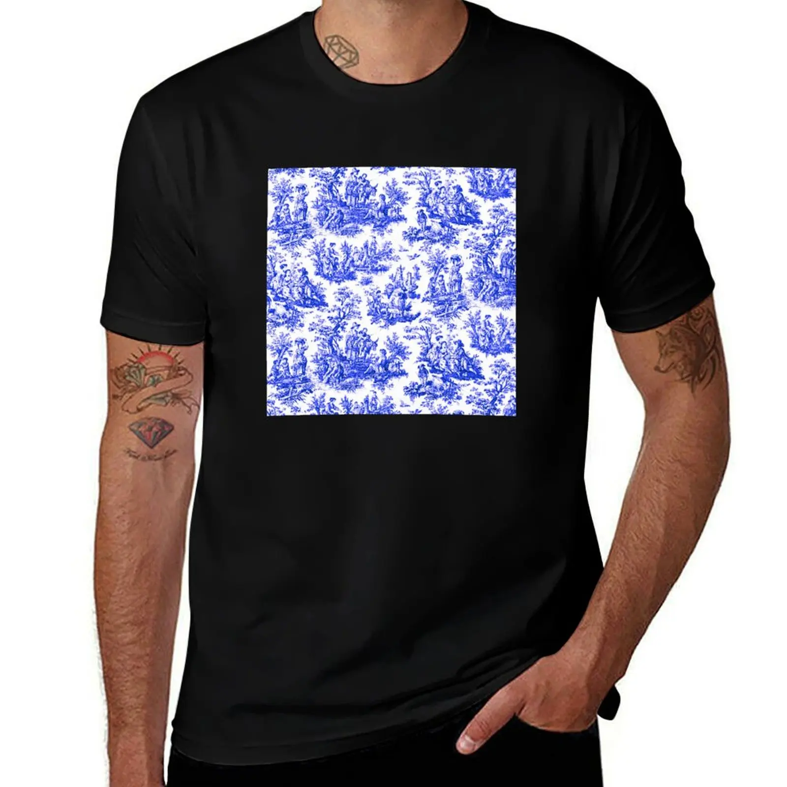 NOMADES Artsy vintage Toile de Jouy - Royal Blue T-Shirt Big and Tall Casual T-Shirt