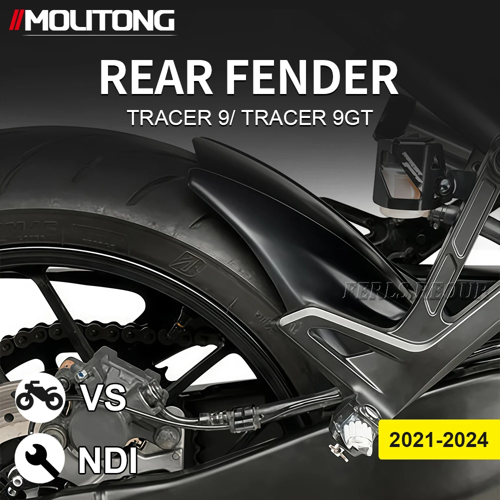 Rear fender for Yamaha Tracer 9 GT motorcycles 2021-2024, including hubcap, fender, and mudguard. Dust removal. Black.