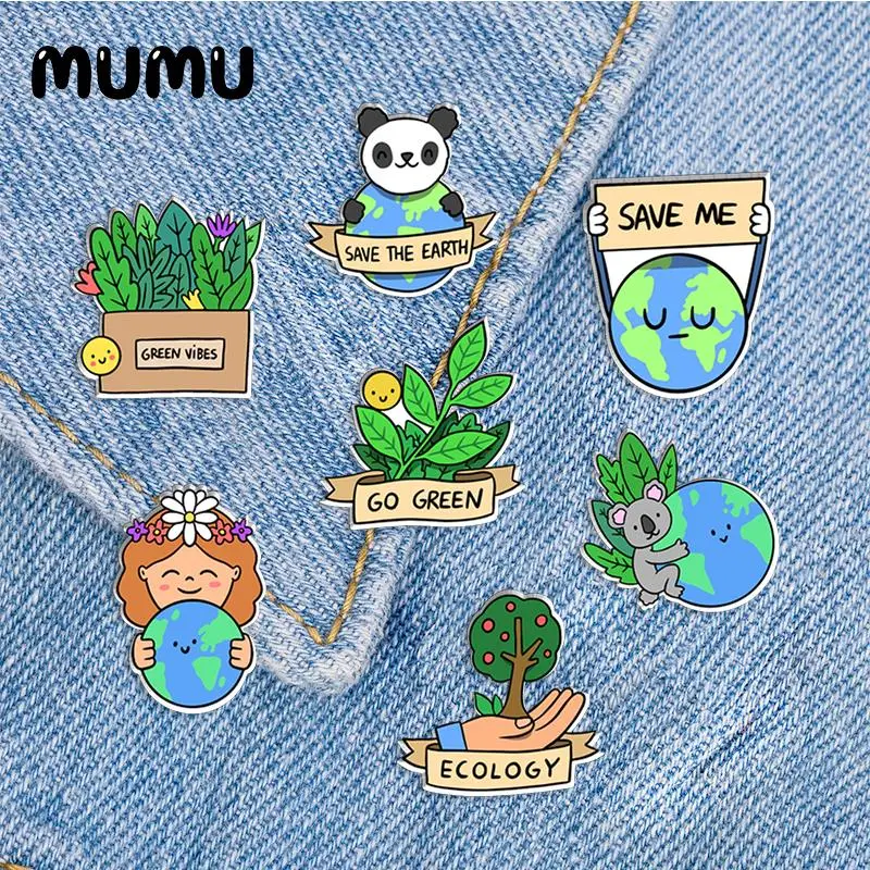 2023 New Save Earth Lapel Pin Go Green Art Acrylic Brooches Handmade Epoxy Jewelry Shirt Bag Badge