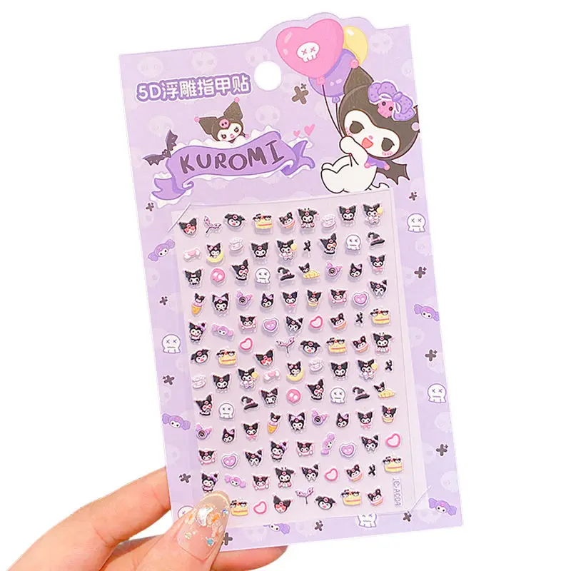 Hello Kitty Embossed Waterproof Nail Stickers Cute Kuromi Cinnamoroll Children's Kawaii Sanrio Nail Art Stickers Gift Wholesale