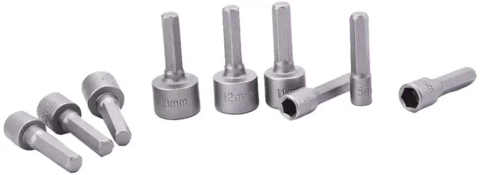 9pcs  Wrench 1/4" Screw Metric Driver Tool Set Adapter Drill Bit 5 To 13mm Hexagonal Shank Hex Nut Socket