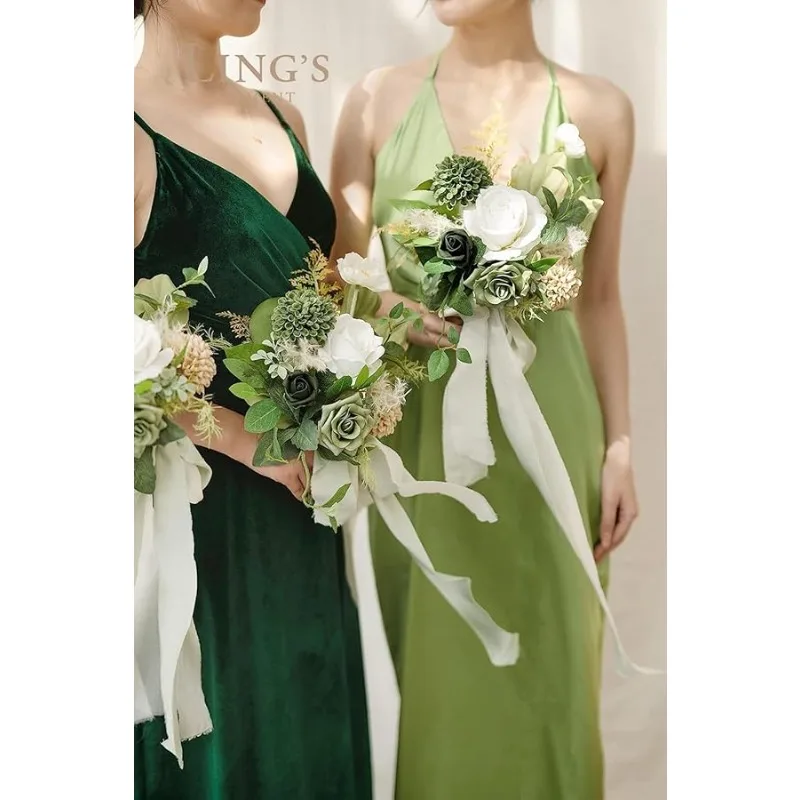 ดอกไม้ประดิษฐ์ 50 ชิ้น ดอกกุหลาบขนาด 3 นิ้ว สีเขียวมรกต สมจริง สำหรับตกแต่งงานแต่งงาน/ของประดับตกแต่งโต๊ะ