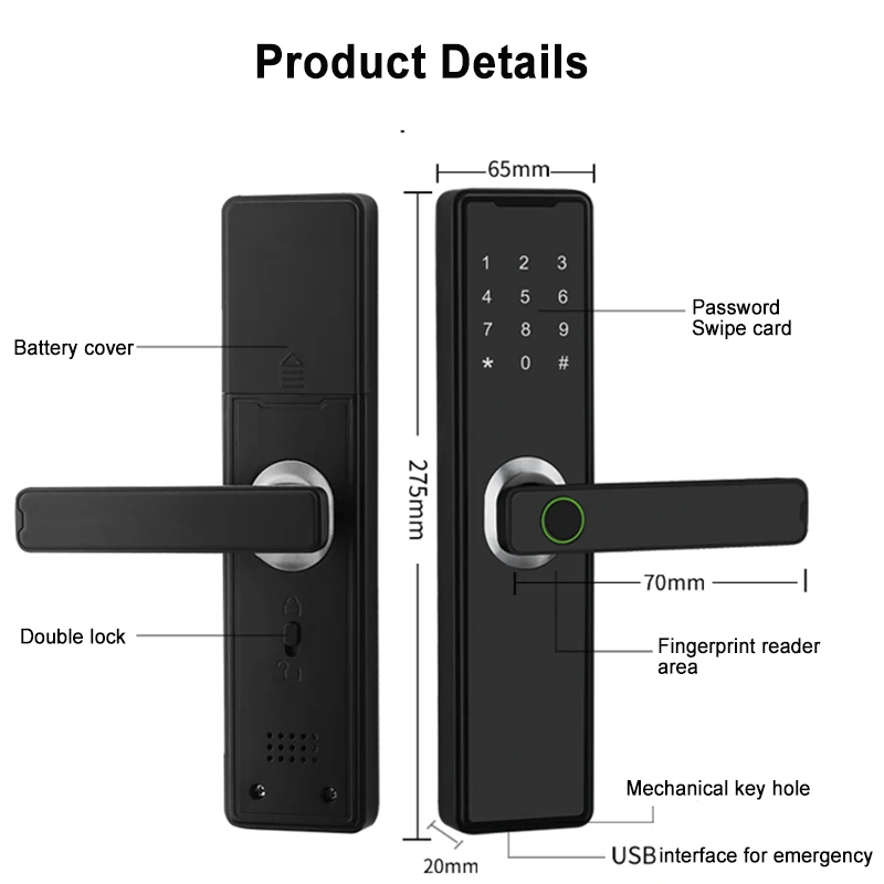 Cerradura inteligente con huella dactilar para el hogar, dispositivo de cierre de puerta con capacidad para 150 usuarios, compatible con aplicación