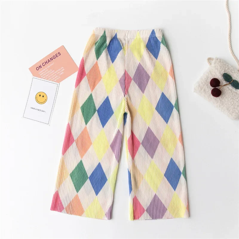 Pantalones de pierna ancha para niña, pantalón informal de longitud completa, cintura elástica, sencillo y fino, a la moda, novedad de verano 2023