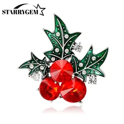 Enamel Christmas Fruit Pins for Women Rhinestone Leaf Brooches Fruit Lapel Pins Office Party Friend Gifts Jewelry Accessories