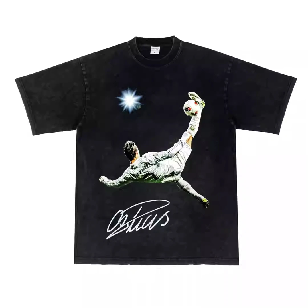 

2025 Cristiano Ronaldo American Heavyweight Pure Cotton Football Superstar Aged Sports T-shirts for Men and Women