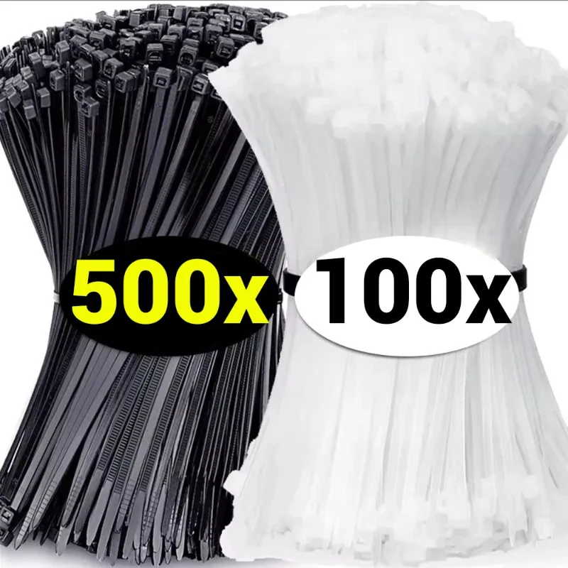 

500/100Pcs Nylon Cable Ties Adjustable Self-locking Cord Ties Straps Fastening Loop Reusable Plastic Wire Ties for Home Office