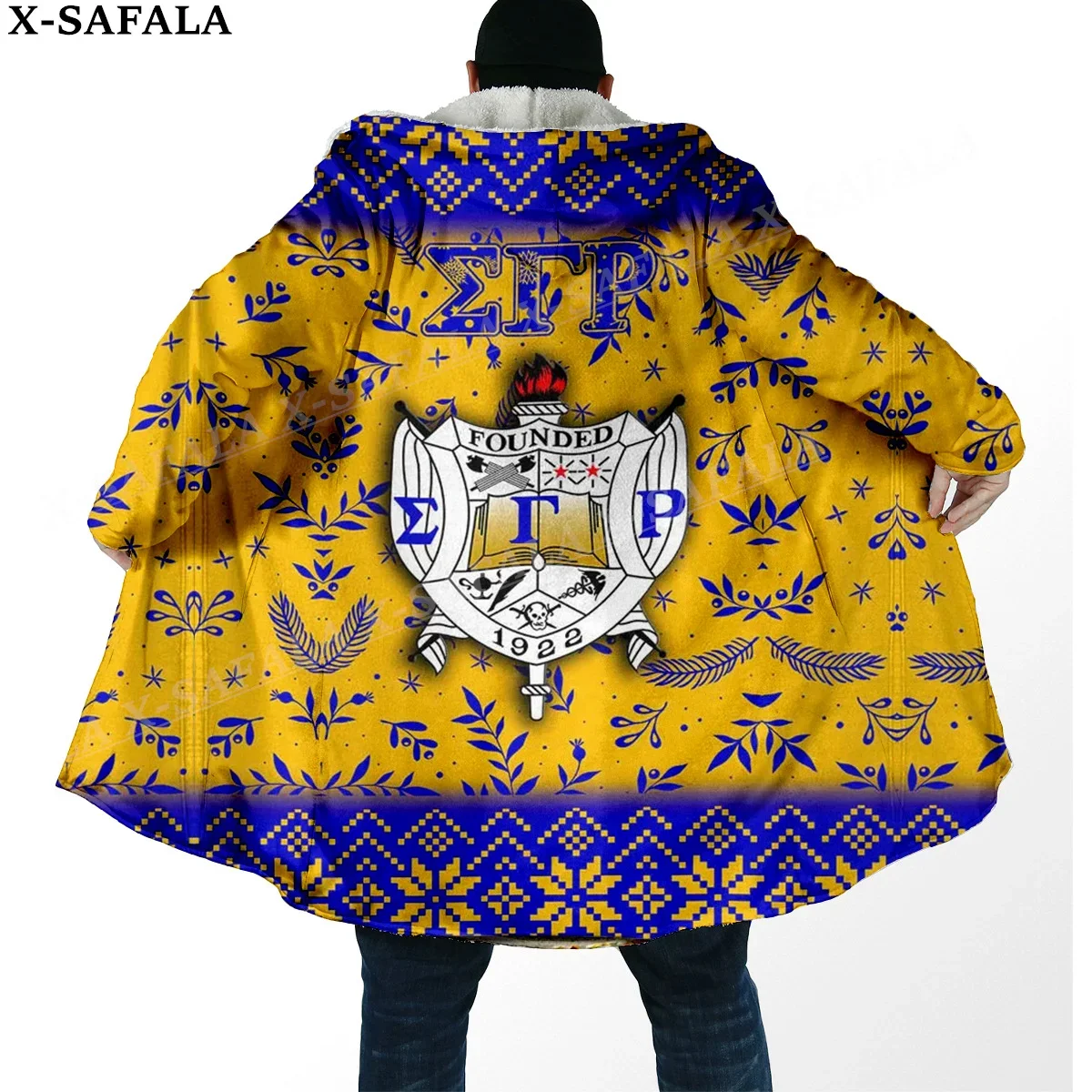 1922 ΣΓΡ Sigma Gamma Rho Pattern Print Thick Warm Hooded Cloak Men Overcoat Coat Windproof Fleece Cape Robe Hooded Blanket-9