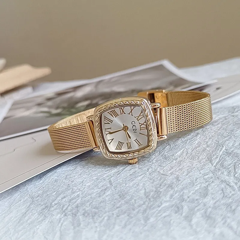 

New Square-Faced Stainless Steel Watch, Women'S Gold-Tone Strap Luxury Small Dial Exquisite Wristwatch, Women'S Watch.