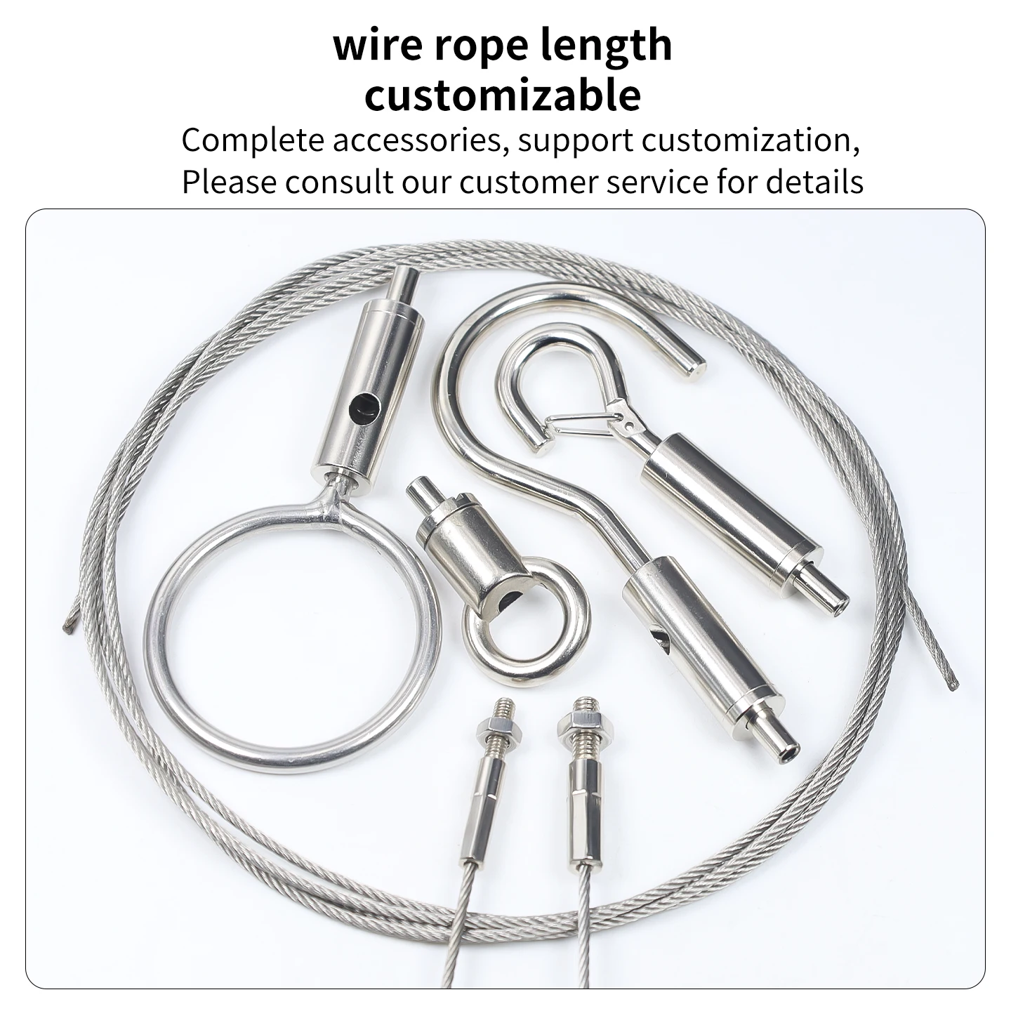 Picture 7: 2PCS 1.5mm Stainless Steel Wire Rope with Straight Bolt Connector and Adjustable Metal Hook, Steel Cable Suspension Kit