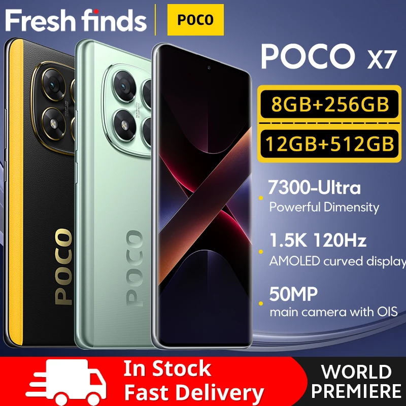 Version mondiale POCO X7 Smartphone 6.67 "CrystalRes 1.5K FloW AMOLED affichage incurvé 50MP caméra principale 45W Turbo charge NFC