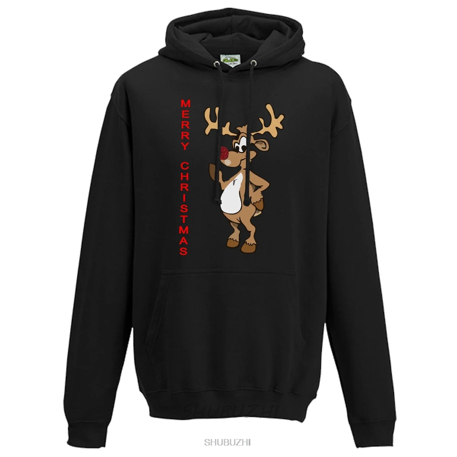 Rudolf Merry Christmas Glitter Nose Hoodie - Retro Rudolph Unisex Hoody Gift Top