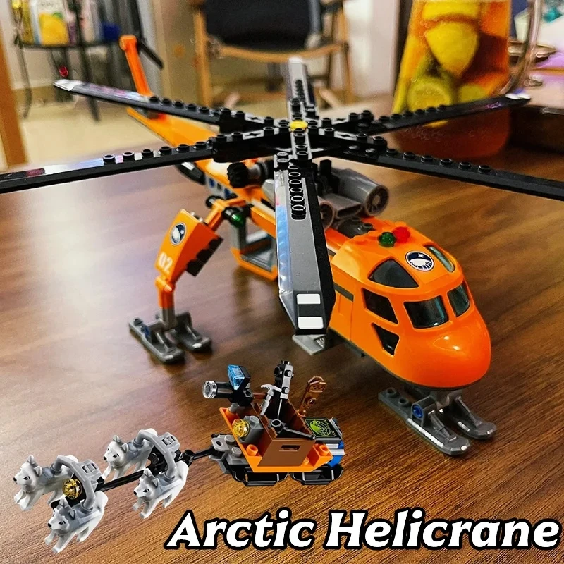 Compatible MOC Sets City Series Building Blocks Arctic Helicrane Aircraft Husky Dog Children's Toys Assembling Gifts 60034