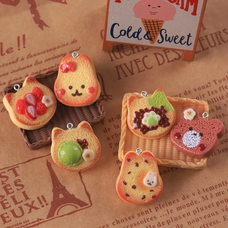 10Pcs Wholesale Rabbit Bear Bread Shaped Resin Charms Bulk Toast Cookie Animal Pendants DIY Craft Supplies for Earrings Keychain