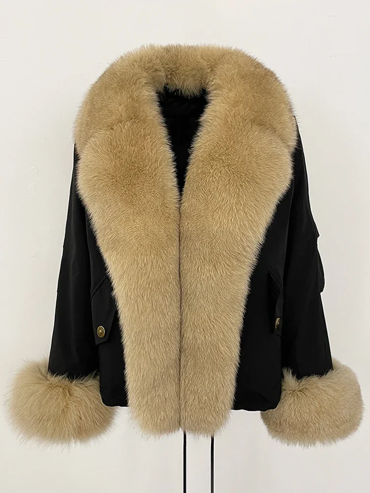 2025 여성용 따뜻한 퍼 커프스 패딩 재킷 패션 빅 리얼 폭스 퍼 칼라 다운 코트 신상 방수 가을 겨울 의류 여성용